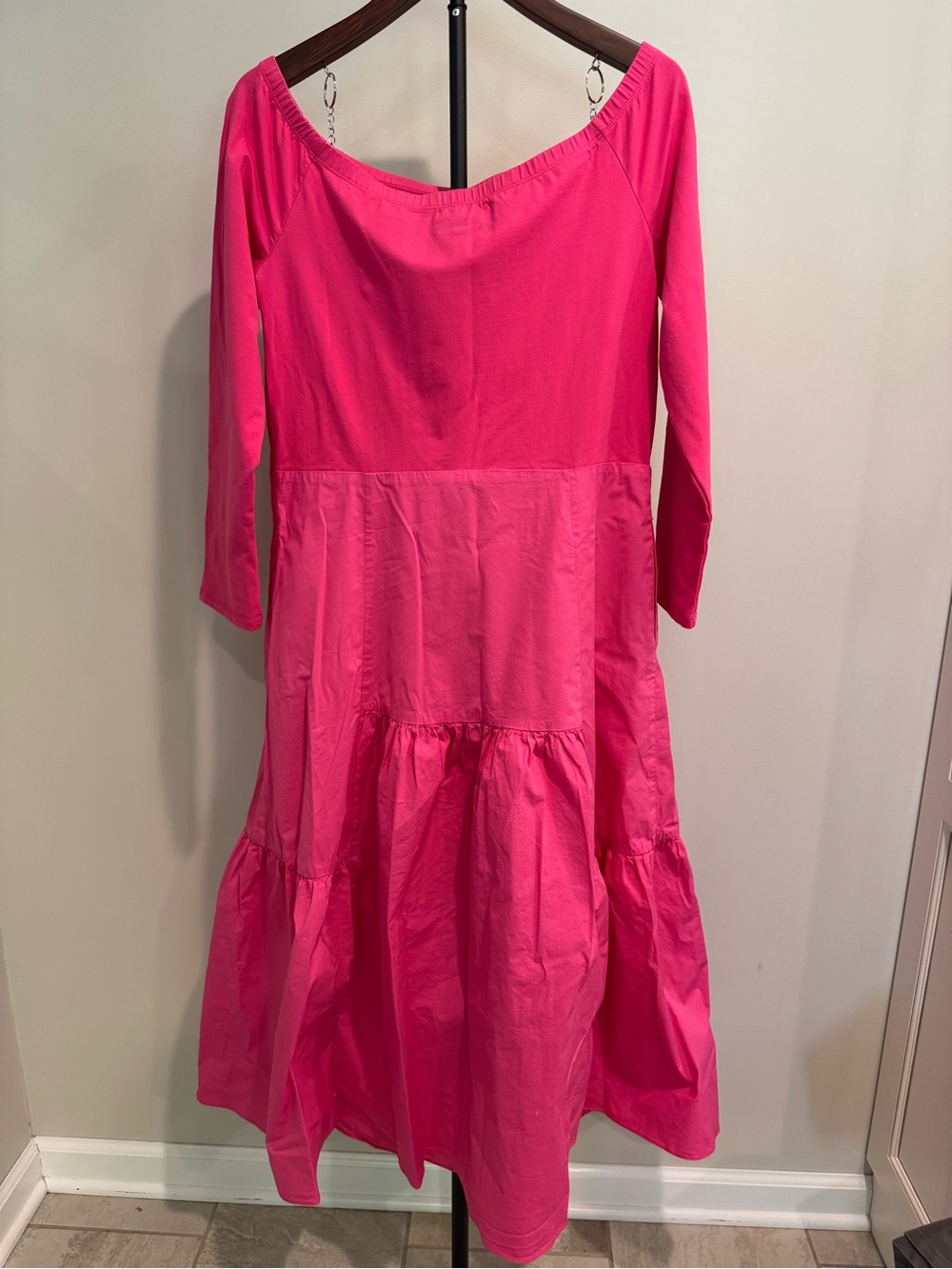 Tuckernuck Womens Off Shoulder Hot Pink Midi Dress XXL Summer Special Occasion - Picture 2 of 8